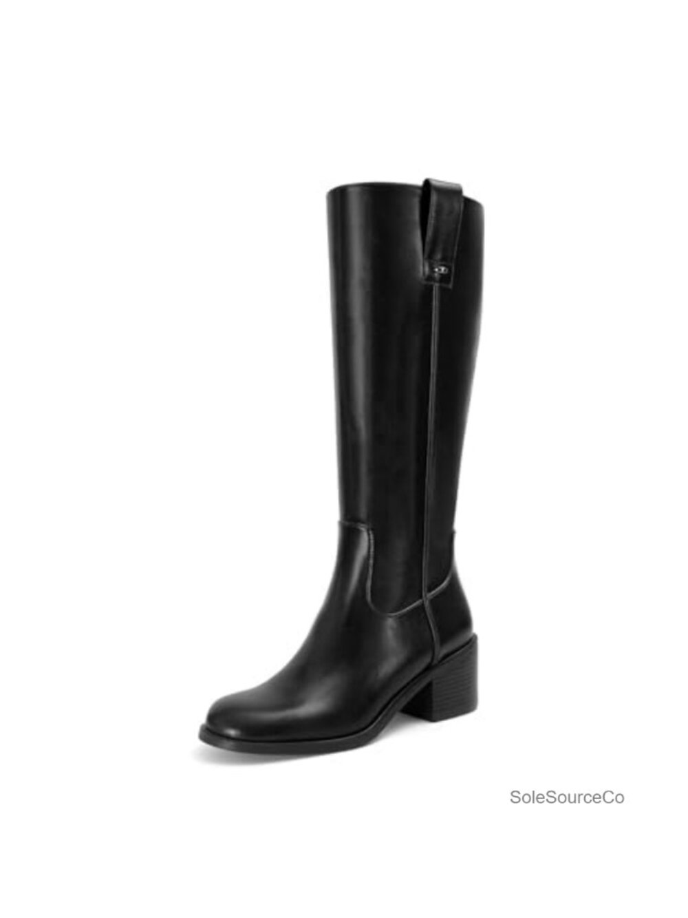 Women's Knee High Chunky Heel Boots Faux Leather Side Zip Round Toe